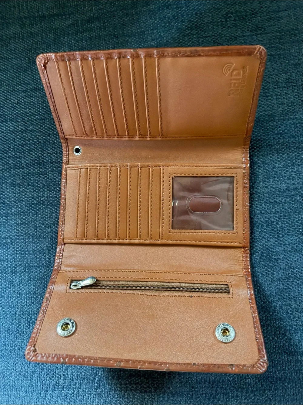 Men's Leather Card Holder - Brown Ostrich Embossed